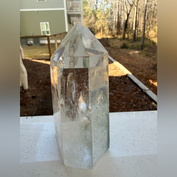 Garden Quartz Tower | Lodolite Inclusion Quartz | Natural Crystal Point Rainbow - Picture 7 of 10
